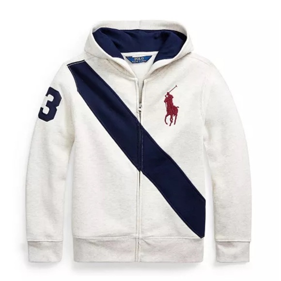 Polo Ralph Lauren Boys Striped Big Pony Fleece Hoodie Size 3 New With Tag